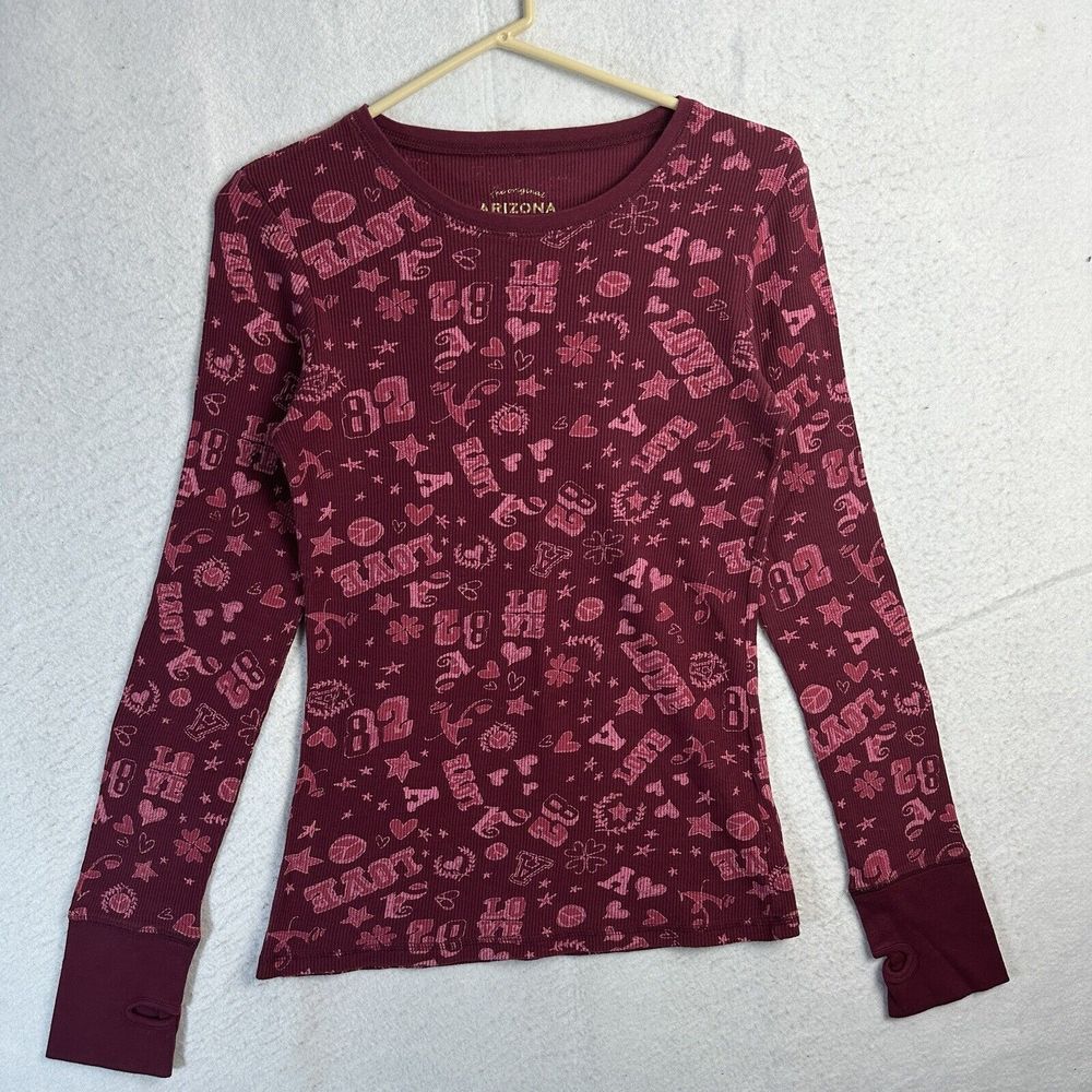 Arizona Jean Company Women Long Sleeve XL Purple Thermal Thumb Holes Grahpic Top